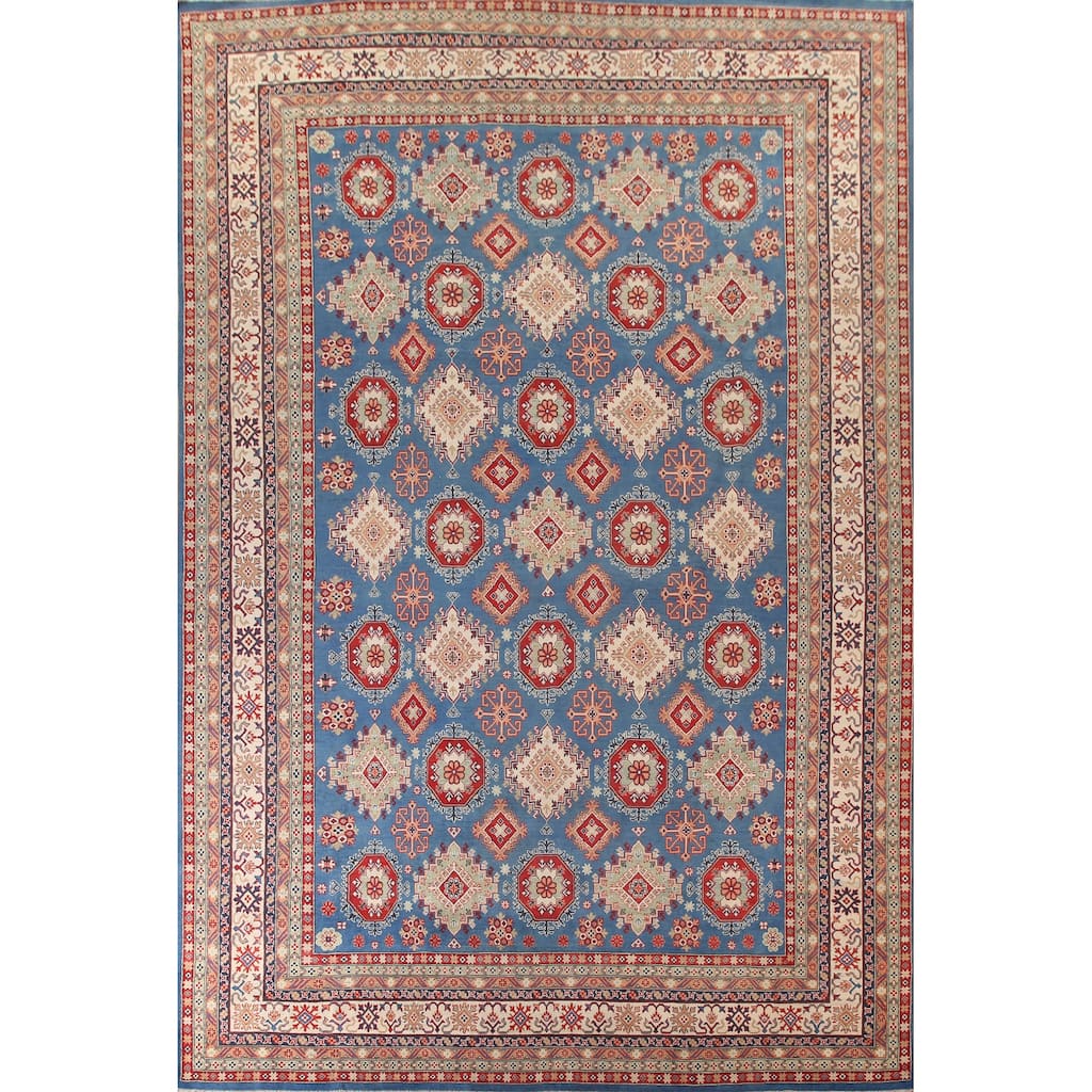 Vegetable Dye Blue Kazak Oriental Large Area Rug Handmade Wool Carpet - 12'8" x 16'5"