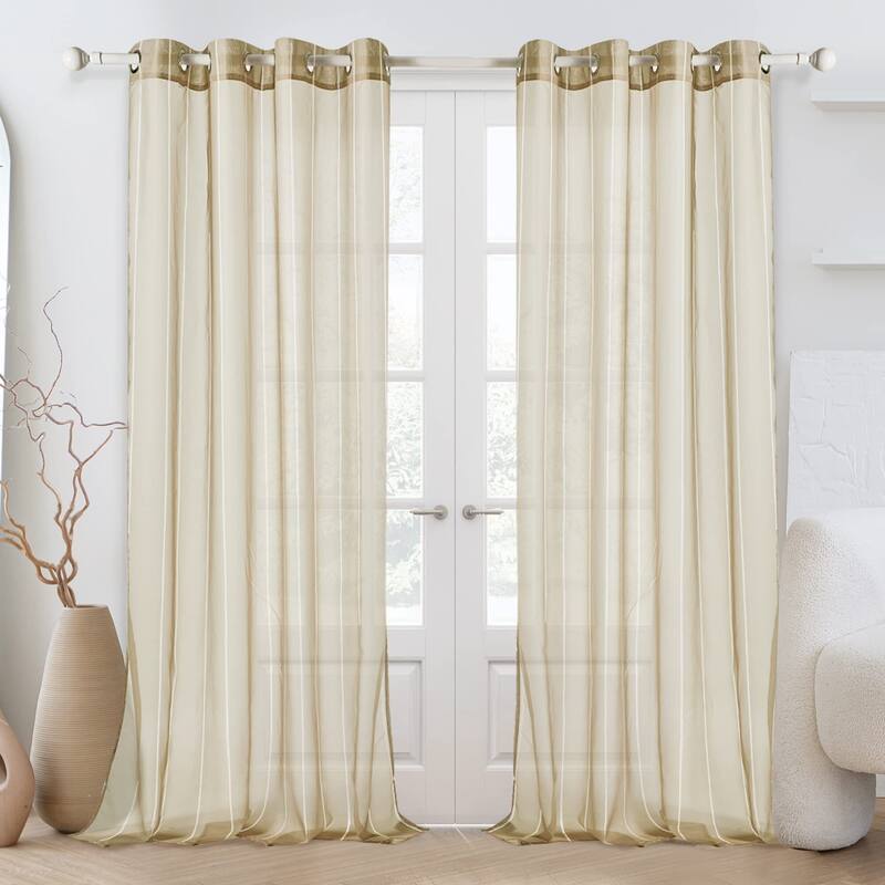 Deconovo Designer Series Stripe Sheer Curtains 2 Panels - W52 x L63 - Beige