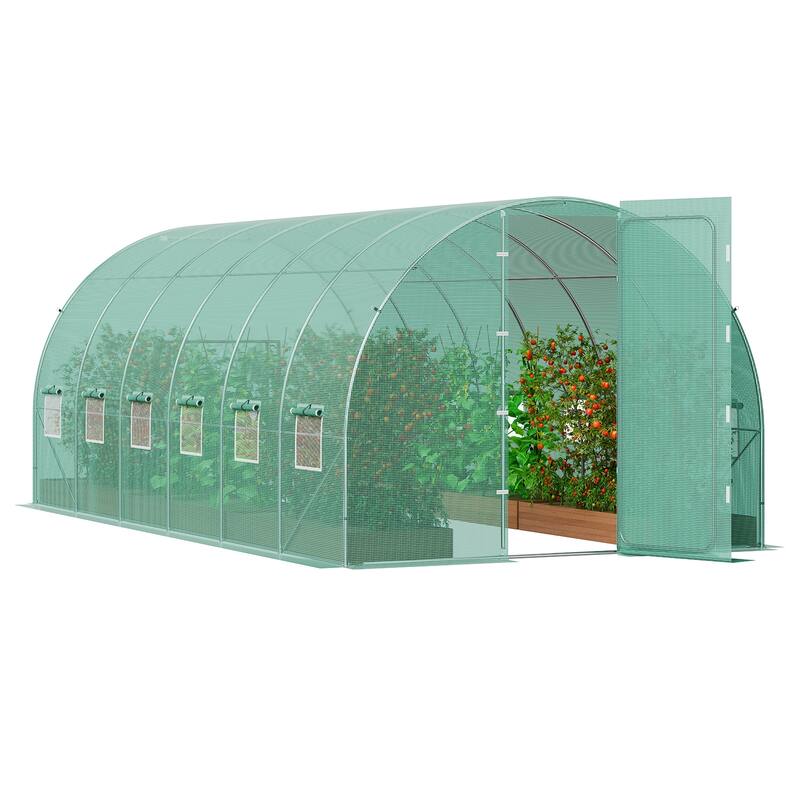 Walk-in Tunnel Greenhouse, Hoop House Greenhouse Tunnel, Plant Hot House with Galvanized Steel Frame, Green PE Cover - 19.4x9.7x7.4 ft ,Green