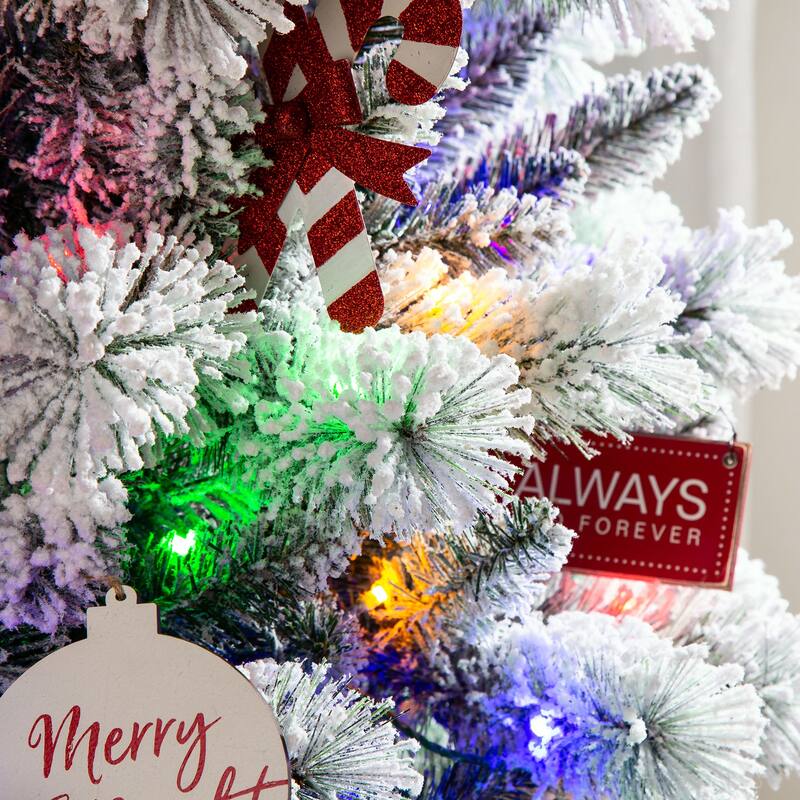 Glitzhome 6FT/7.5FT/9FT Warm White or Multi-Colored Pre-Lit Flocked Pine Artificial Christmas Tree