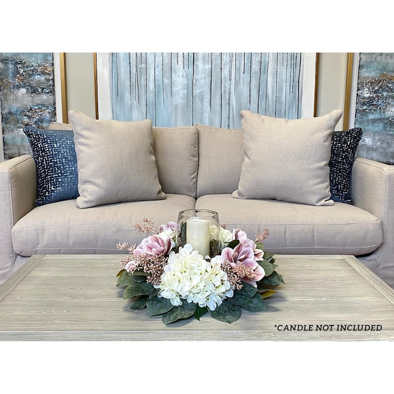 Peony and Hydrangea Glass Candle Holder Centerpiece