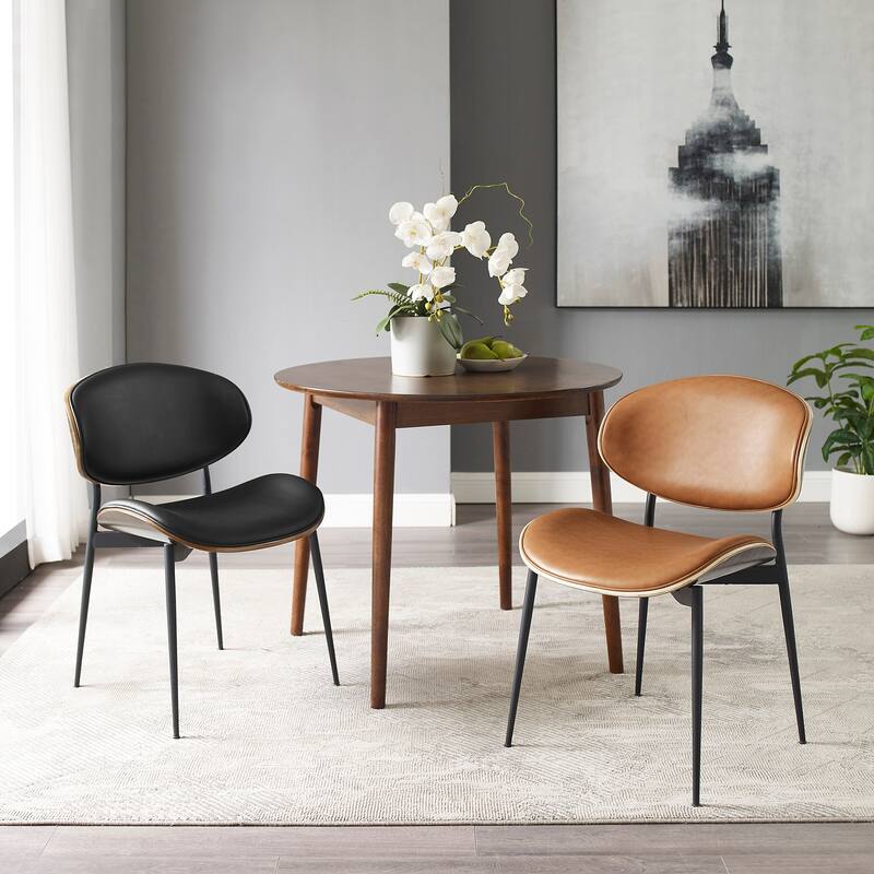 Mid-Century Faux Leather Upholstered Wood Accent Desk Chair