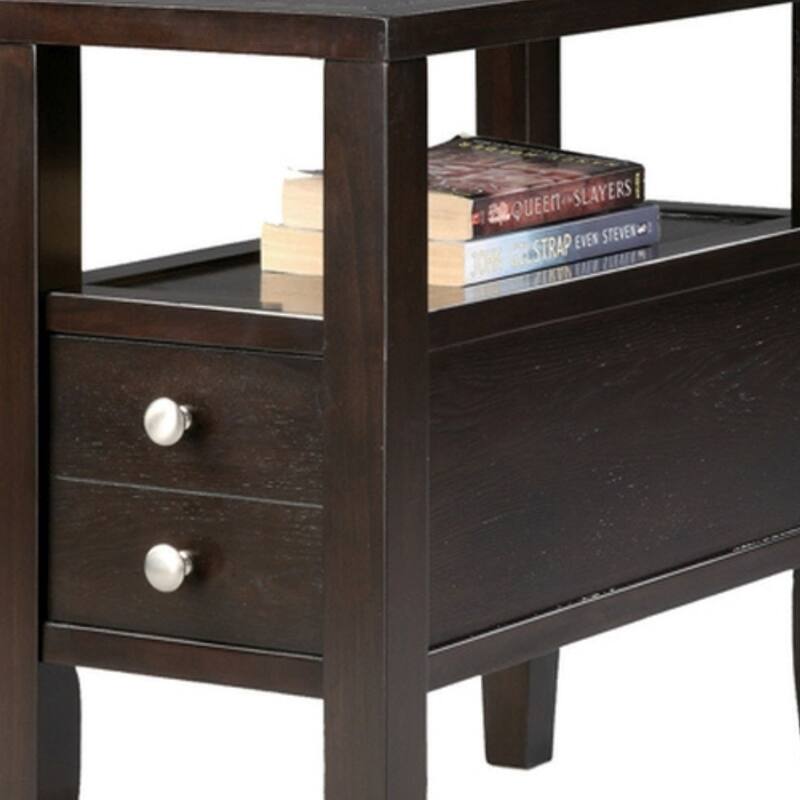 24" Tall Wooden Side Table / End Table, 2 drawers, Traditional Design, Espresso