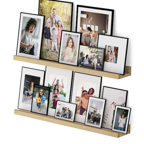 Wallniture Denver Natural Floating Shelves Picture Ledge Vinyl Display Bookshelf (Set of 2)