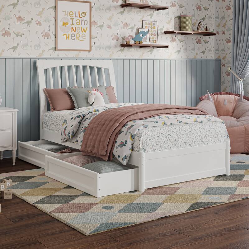 Roslyn Platform Bed with Panel Footboard and Storage Drawers - White - Twin