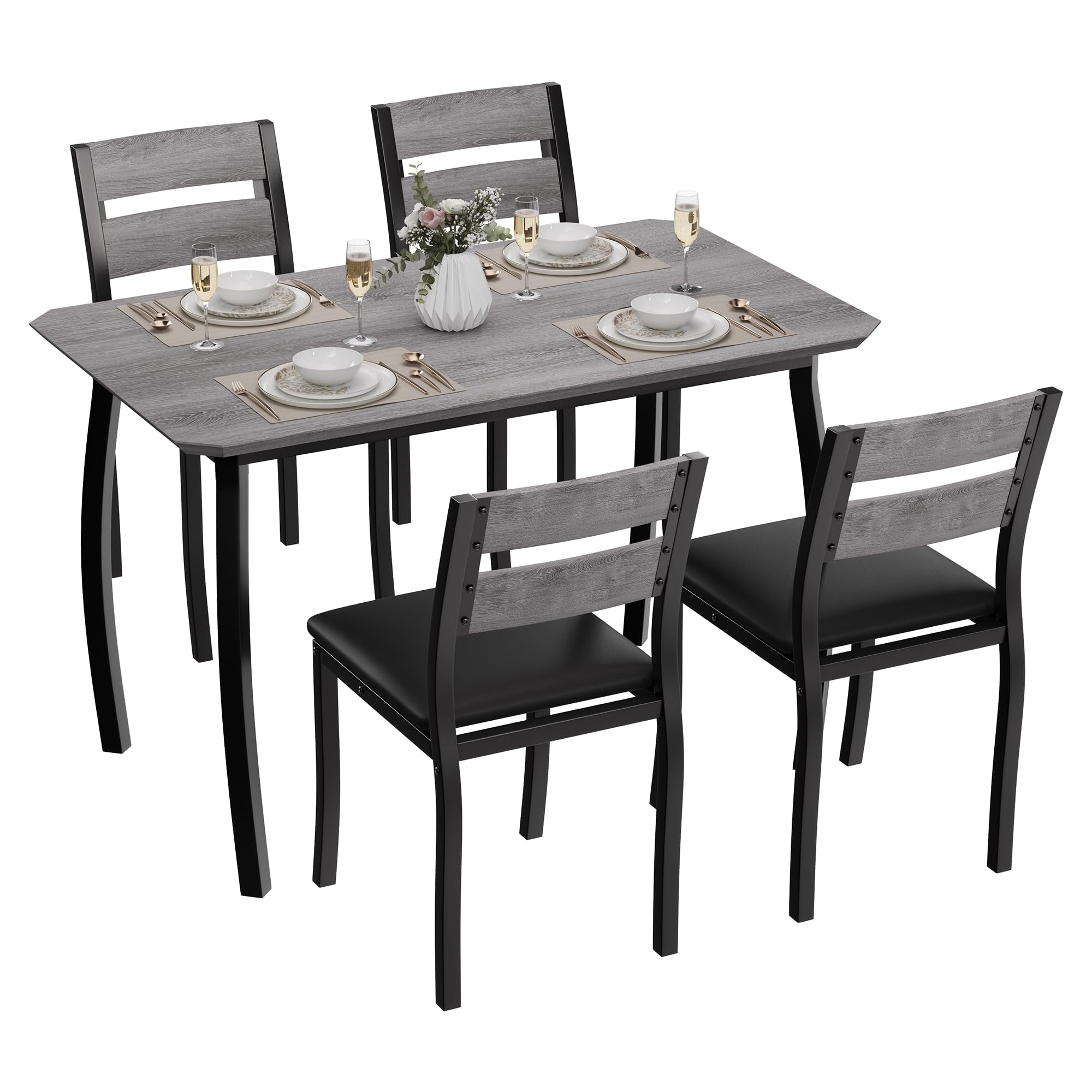 5-Piece Dining Table Set for 4 with Cushioned Chairs, Space-Saving Modern Kitchen Dinette Set