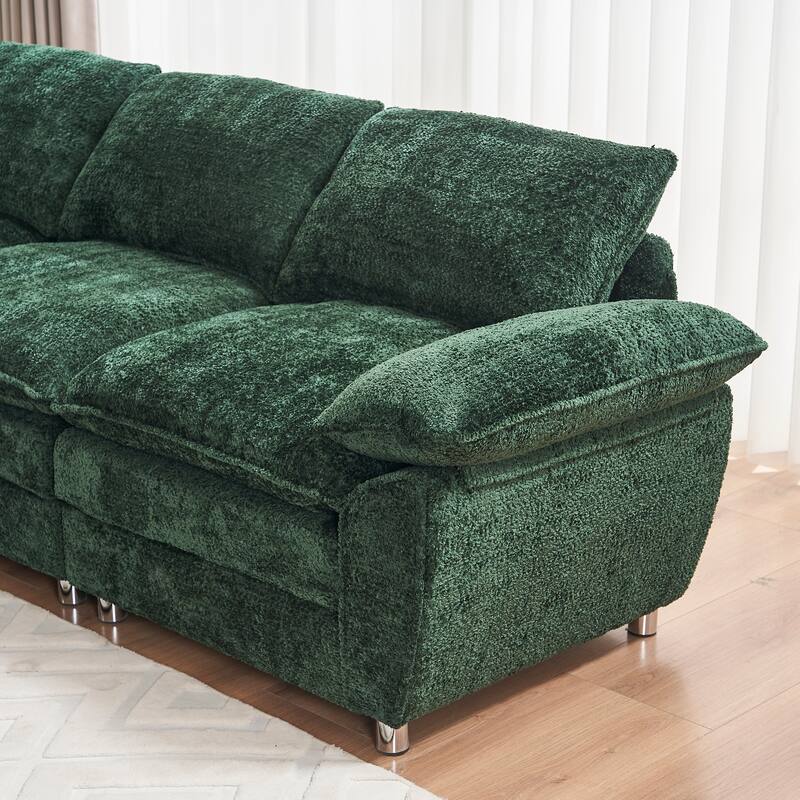 Modern Upholstered Deep 3-Seat Sofa Couch with Ottoman