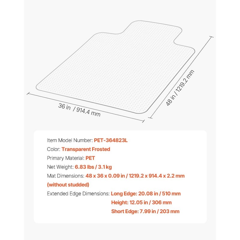 Transparent Frosted Chair Mat 36x48in Non-Slip Carpet Protector