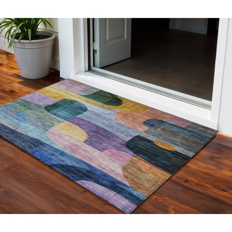 HomeRoots Abstract Transitional Rectangle Outdoor Rug - 3' x 5'