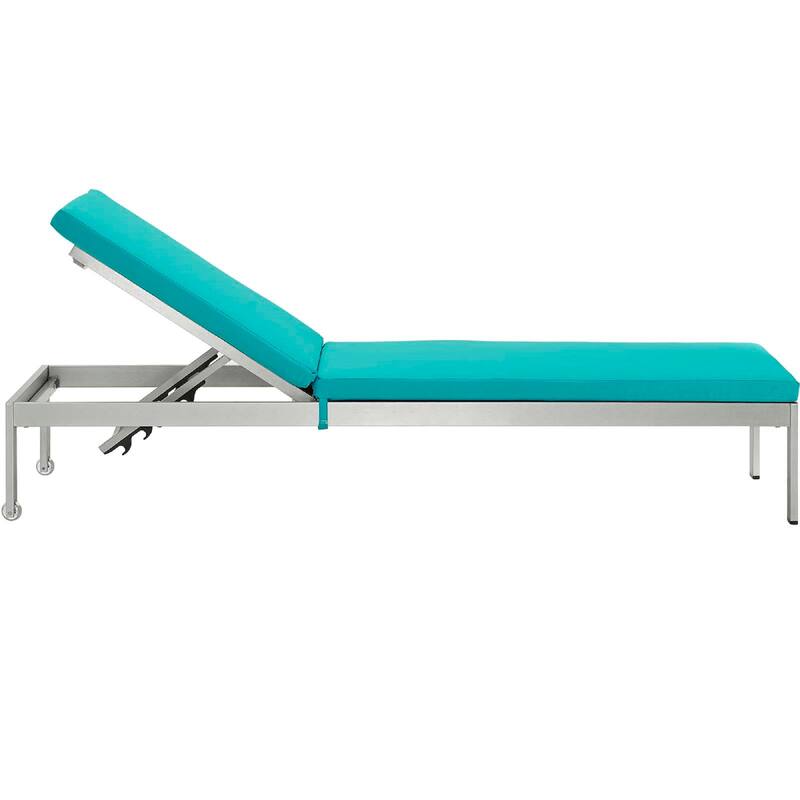 Modway Shore Patio Aluminum Outdoor Chaise, Silver Turquoise