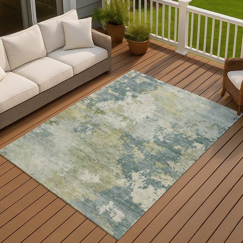 Machine Washable Indoor/ Outdoor Modern Contemporary Chantille Rug - Aqua - 10' x 14'