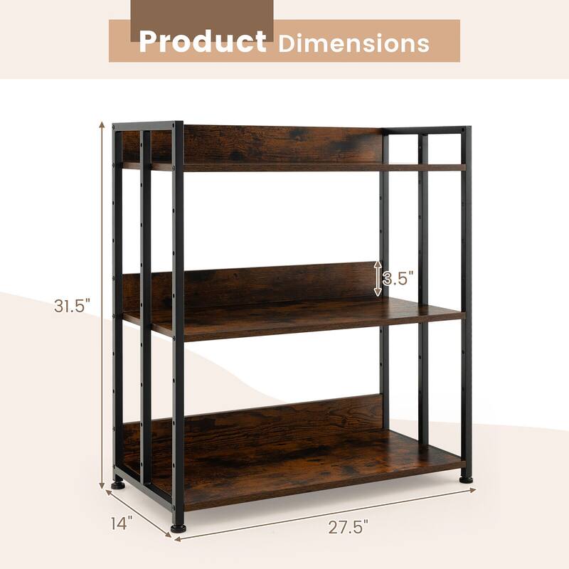 Gymax 3-Tier Industrial Bookshelf Storage Shelf Display Rack w/