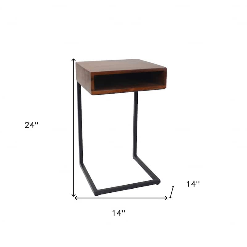 Natural Wood Square End Table with Frame Base for Living Room - 14” x 14” x 24” (D x W x H)