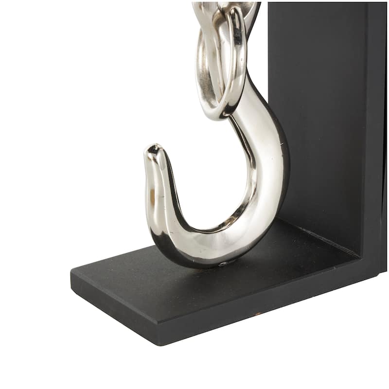 Aluminum Metal Hook Bookends with Black Bases - Set of 2 Silver - Roche River Decor - 4"W x 7"L x 10"H
