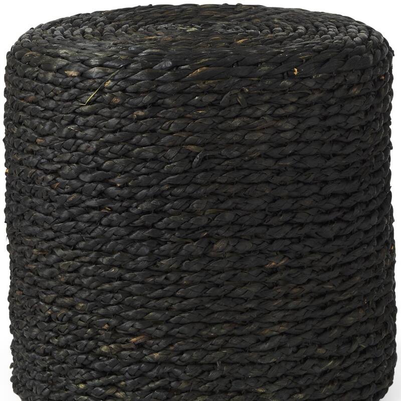 HomeRoots 18" Black Water Hyacinth Round Pouf Ottoman