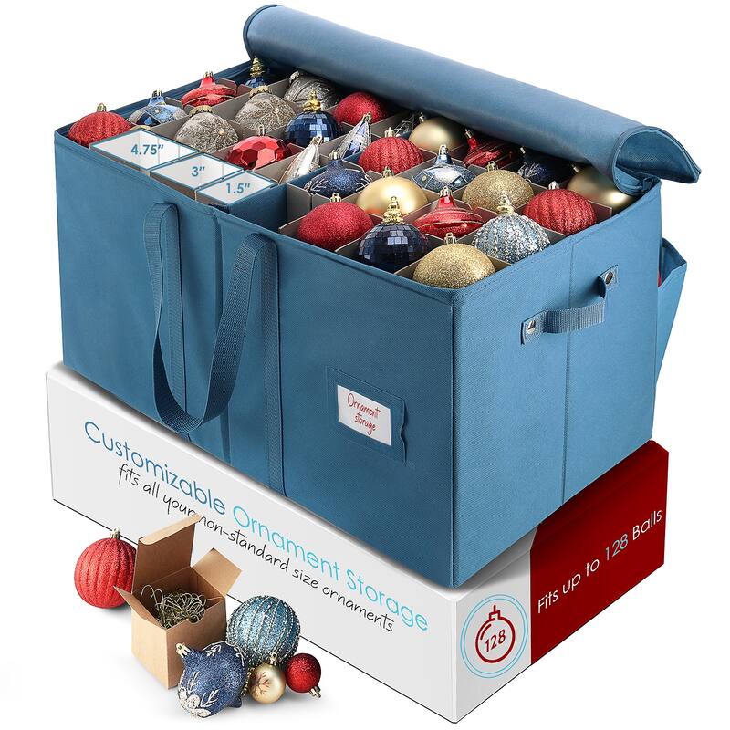 Hearth & Harbor Christmas Ornament Storage Box - 12" x 12" x 24" - 600D Fabric