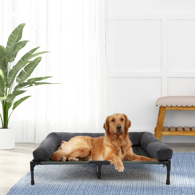Elevated Dog Bed Bolstered Pet Raised Bed with Fleece Cushion Indoor