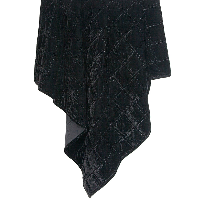 HiEnd Accents Stella Faux Silk Velvet Romantic Western Double Box Stitch Throw Blanket, 50"x60" - Black