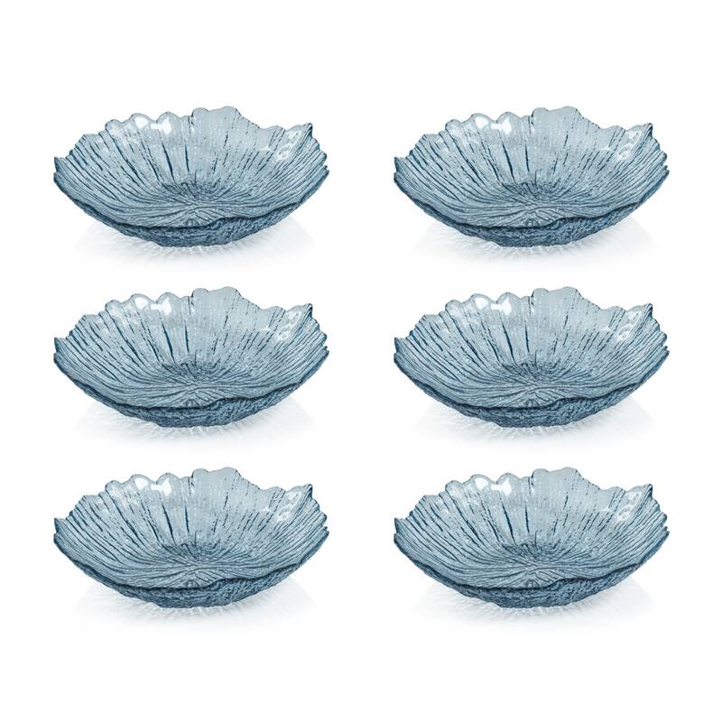 Axel Icy Sapphire Freeform Glass Serving Bowls, Set of 6