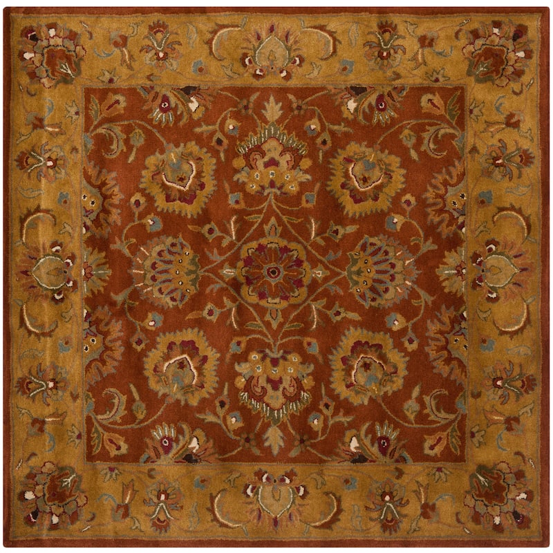 SAFAVIEH Handmade Heritage Flower Field Traditional Oriental Wool Rug - 6' x 6' Square Scallop - Red/Natural - Square/Runner