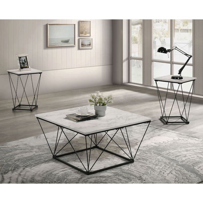 Furniture of America Taren Modern 3-Piece Wood Square Coffee Table Set - White