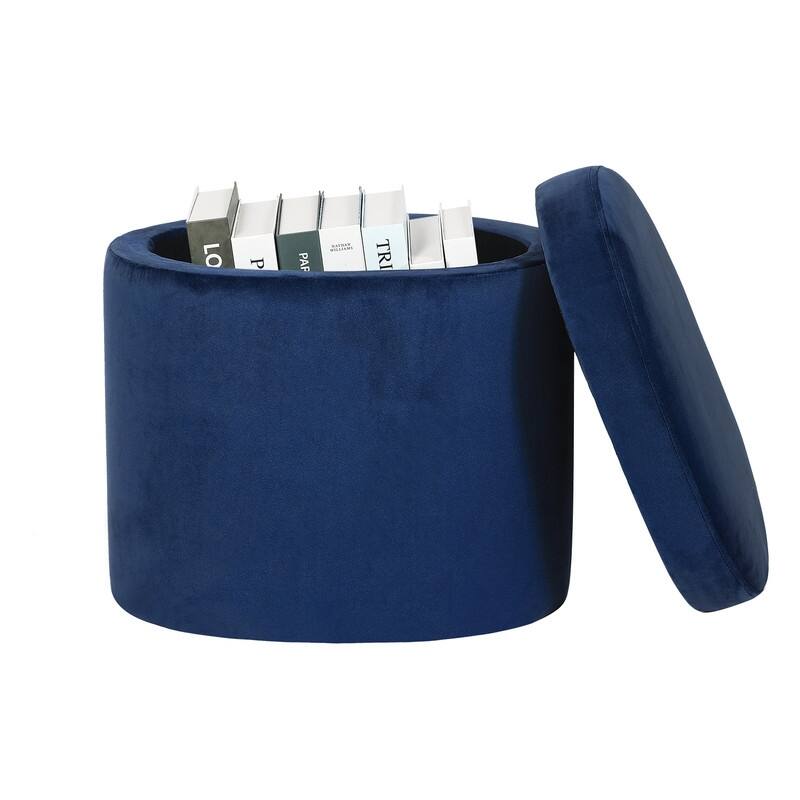 Adeco Oval Storage Ottoman, Modern Velvet Footrest Vanity Makeup Stool