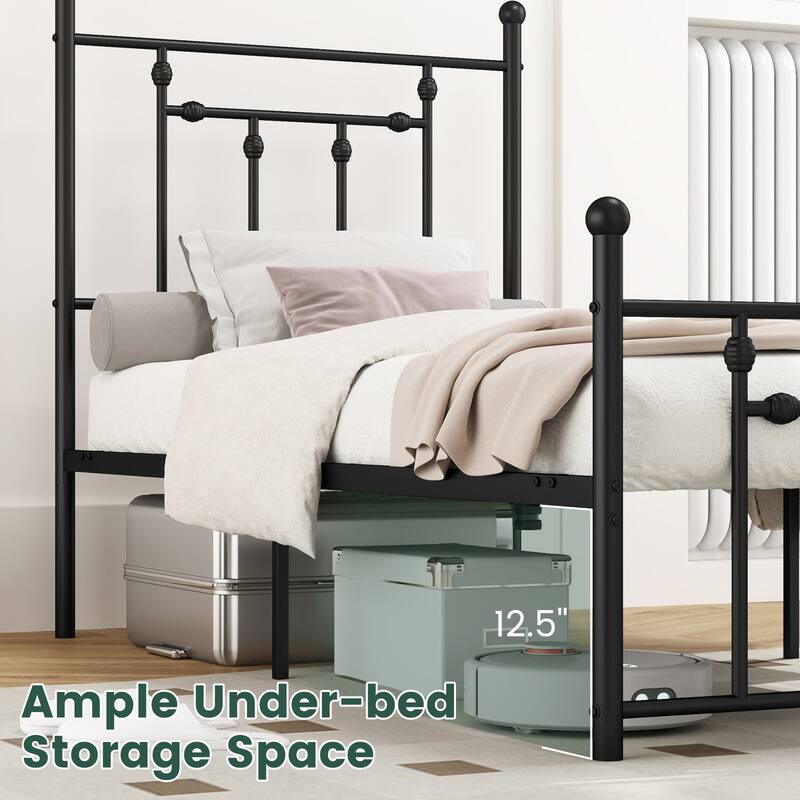 Metal Bed Frame with Built-In Headboard for Strong Support
