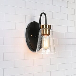 Modern 1-Light Black Gold Wall Sconce Seeded Glass Bathroom Lighting ...