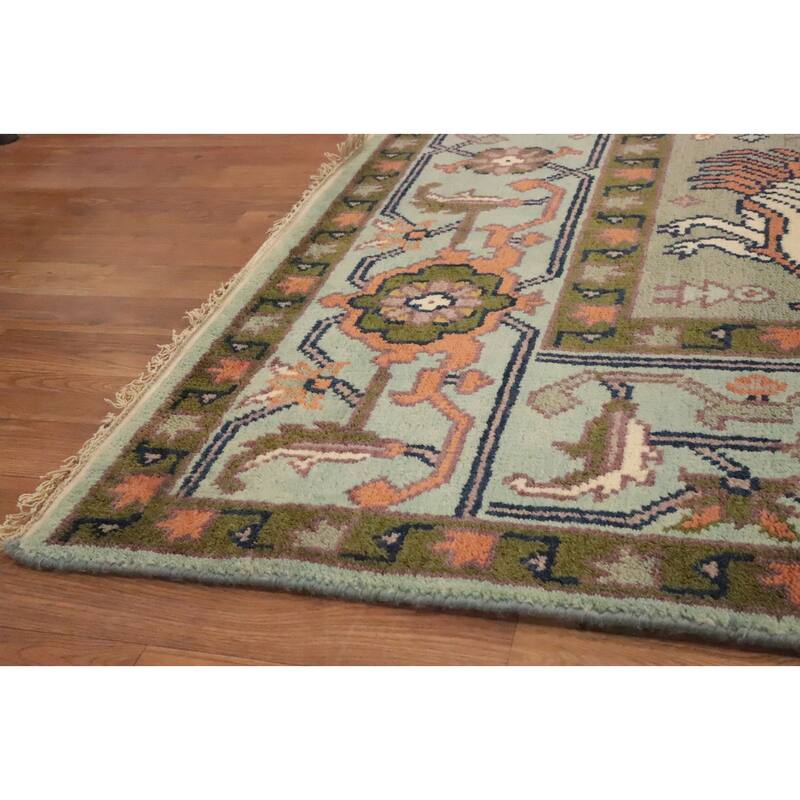 Hand Knotted Oriental 100% Wool Carpet Transitional Floral Navy Blue & Blues Oushak Area Rug - 9' 9'' X 7' 11''