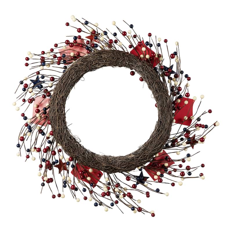 Glitzhome Americana Flag Patriotic Round/Heart Berry Wreaths