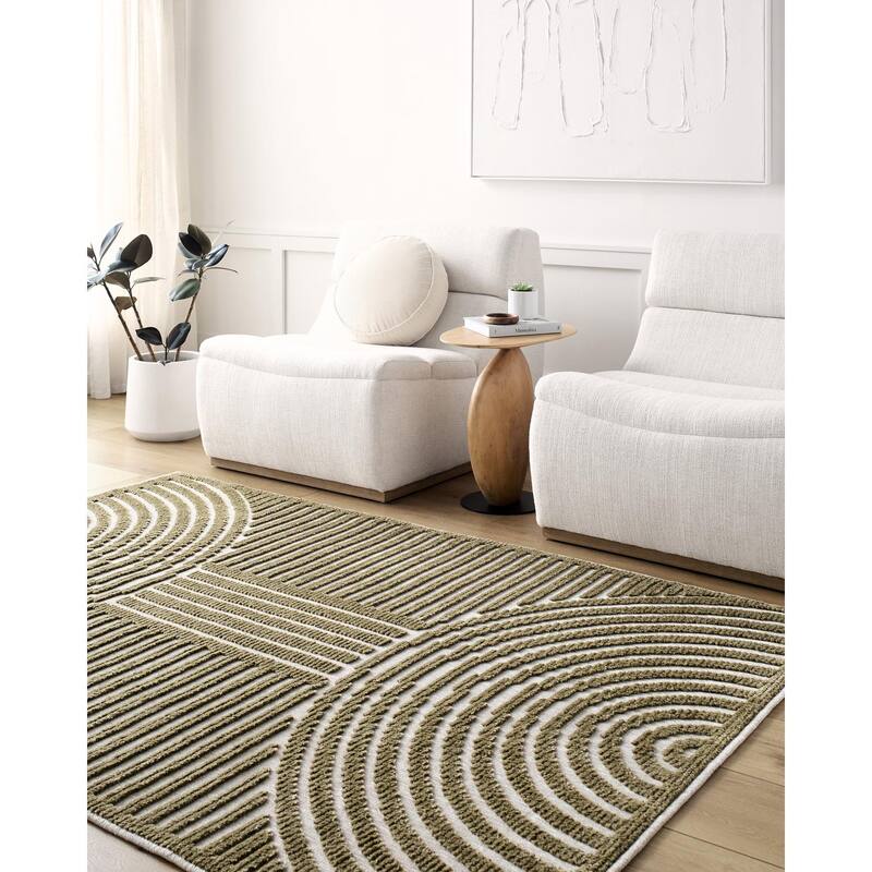 Livabliss Remi Mod Stripe Machine Washable Area Rug - 3'3" x 5' - Beige, Brown