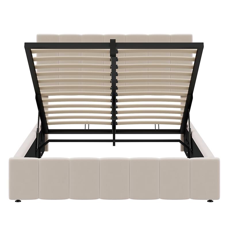 Linen Upholstered Platform Bed with a Hydraulic Storage System