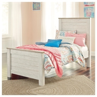 Signature Design By Ashley Willowton Vintage Casual White Wash Panel Bed - Whitewash - Width: 42.50"Depth: 81.75"Height: 53.75"