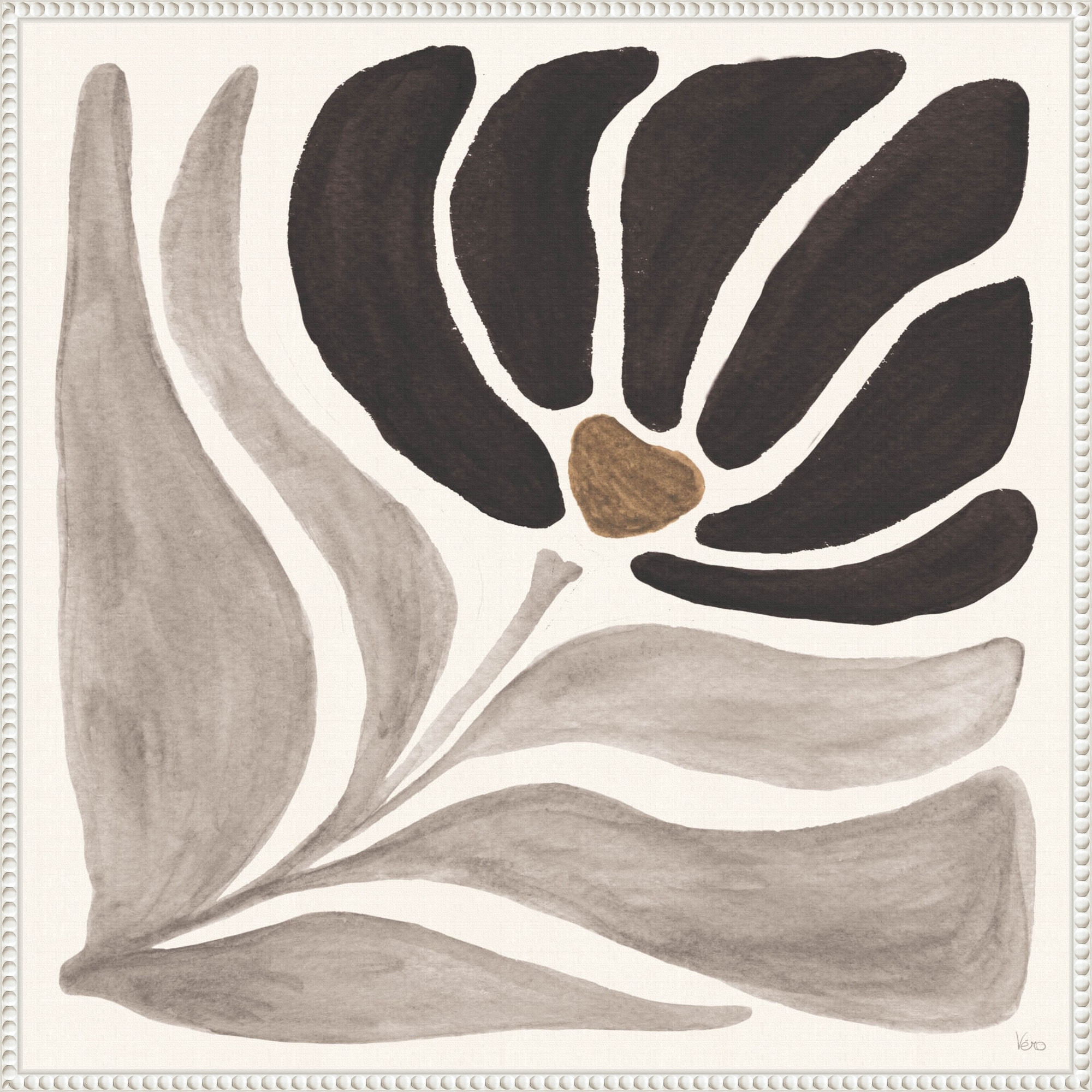Modern Petals IV Neutral by Veronique Charron Framed Canvas Wall Art Print 30 x 30 in. - Sylvie Beaded White