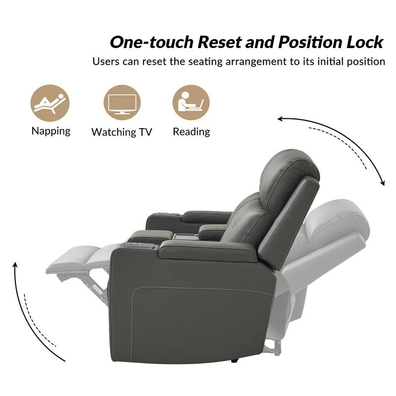 Victoria 71.26" Wide Genuine Leather Home Theater Seating with Ambient Lighting and Storage by HULALA HOME