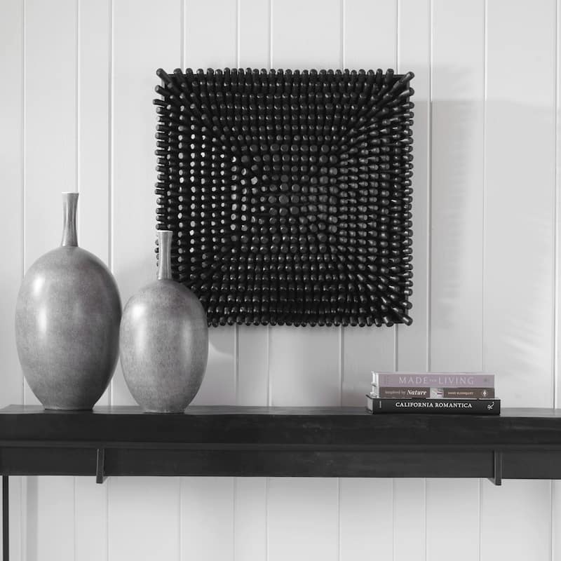 Wooden Square Panel Wall Decoration - 24" - Black