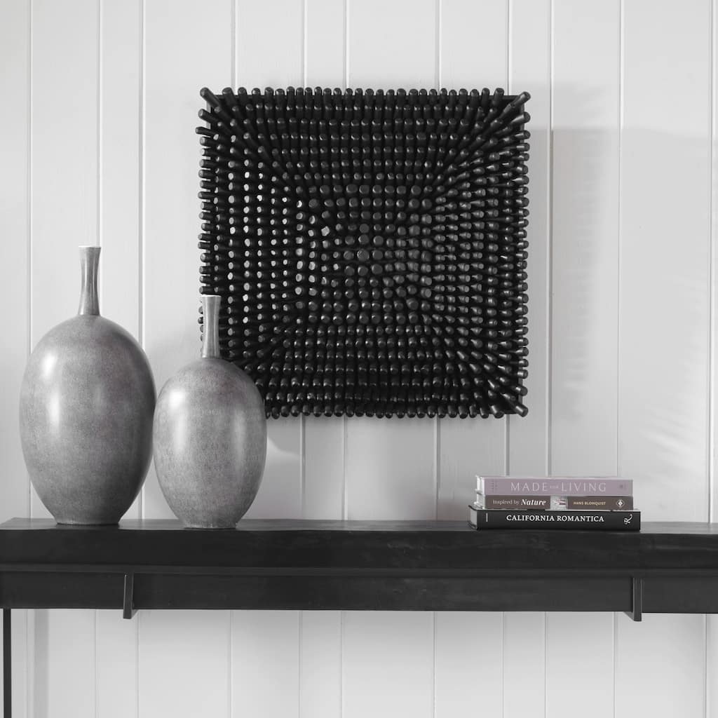 Wooden Square Panel Wall Decoration - 24" - Black