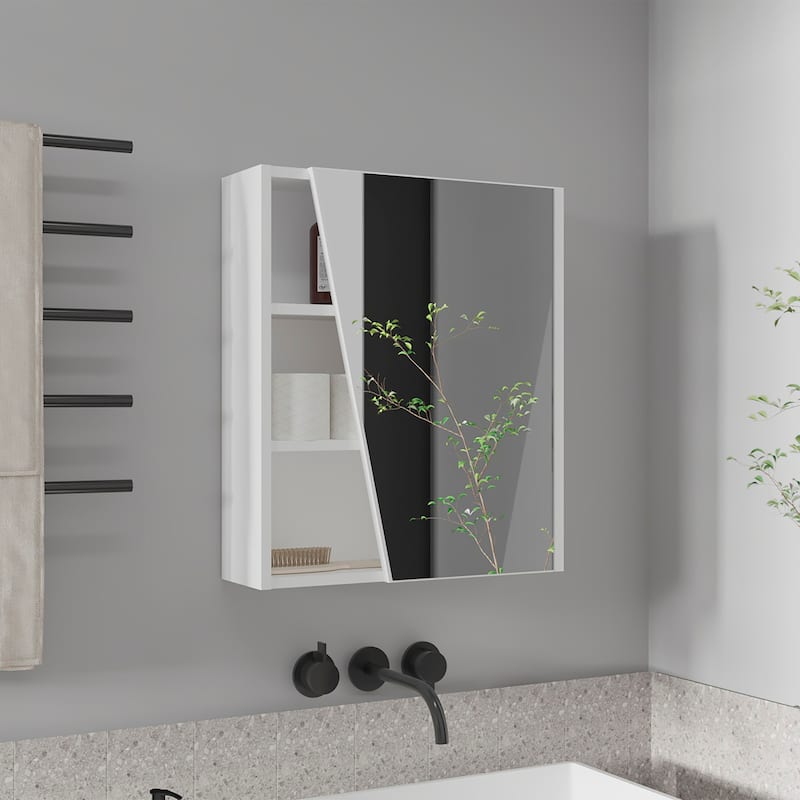Quintana Wall-Mounted Mirror Medicine Cabinet With One Door And Four Open Compartments, White - White