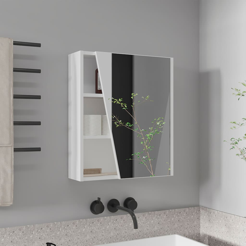 Quintana Wall-Mounted Mirror Medicine Cabinet With One Door And Four Open Compartments, White