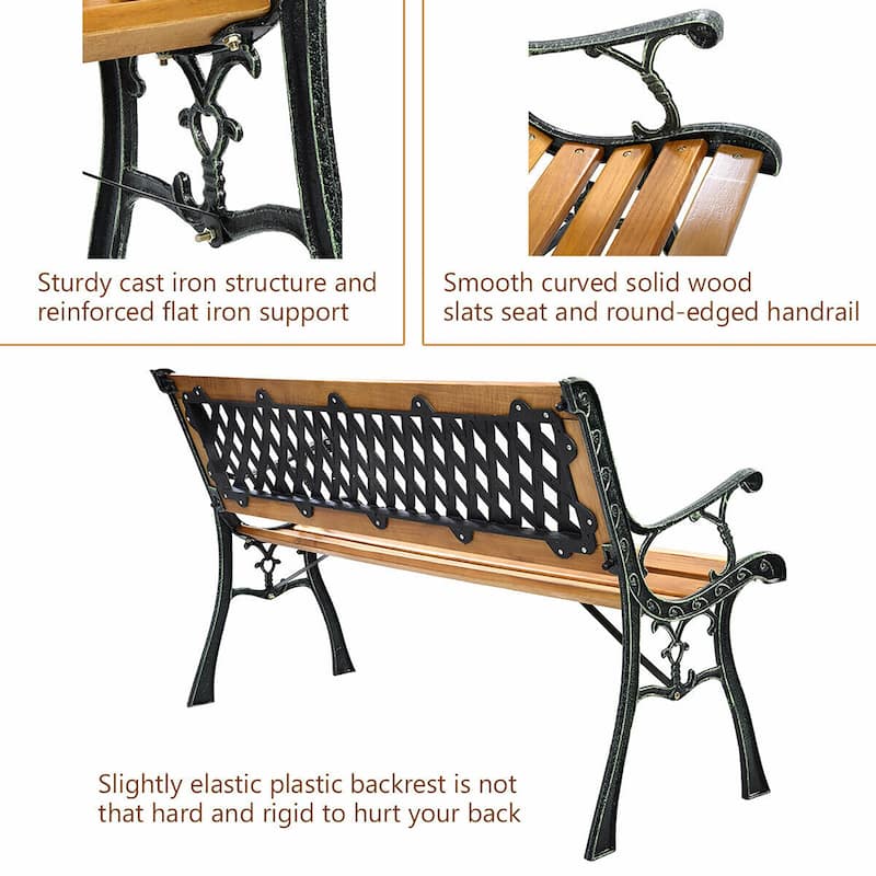 Patio Bench Outdoor Furniture Iron Hardwood Frame Porch Loveseat