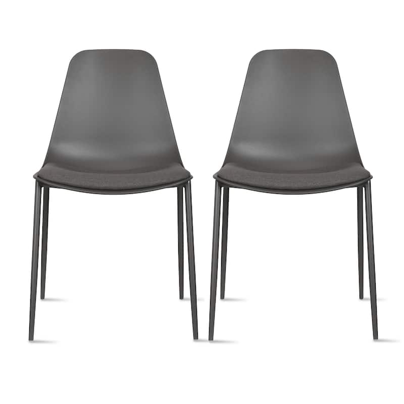 Set of 2 Plastic Dining Side Chairs Padded Cushion For Party Office Kitchen Rental Restaurant Metal Legs Indoor Outdoor Patio - Grey
