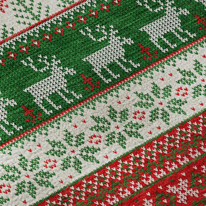 Premium Washable Super Soft Chritmas Stripes Mayfield Rug