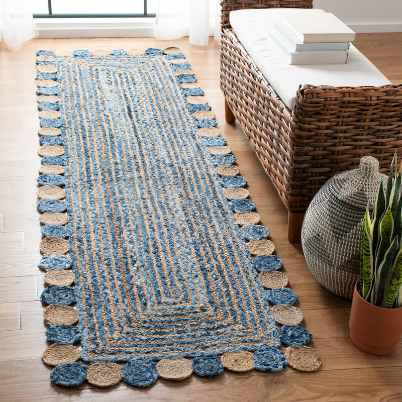SAFAVIEH Handmade Cape Cod Diora Coastal Jute Rug - 2'3" x 8' Runner - Blue/Beige