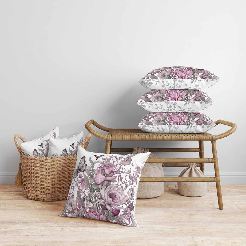 Garden Delights Faux Suede Reversible Throw Pillow White and Pink