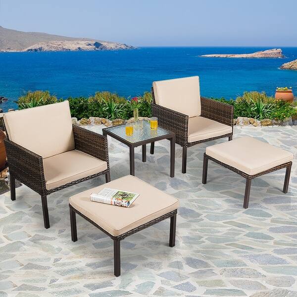 Shop Costway 5pcs Rattan Patio Furniture Set Chairs Ottoman