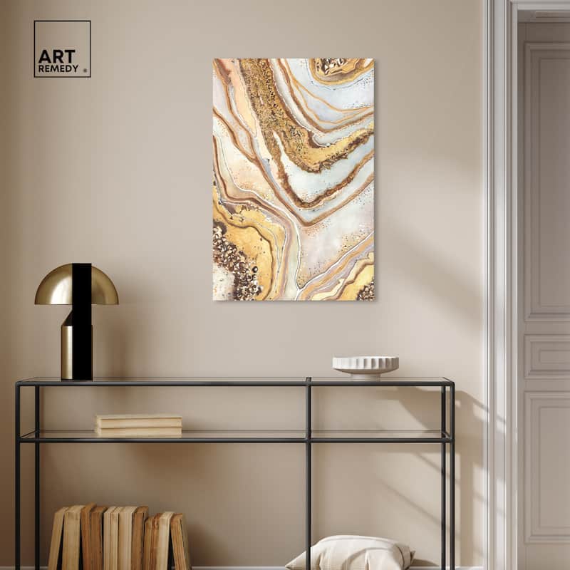 Art Remedy Golden Lines Gallery Wrapped Mineral, Agate & Geode 1 Piece Canvas Wall Art