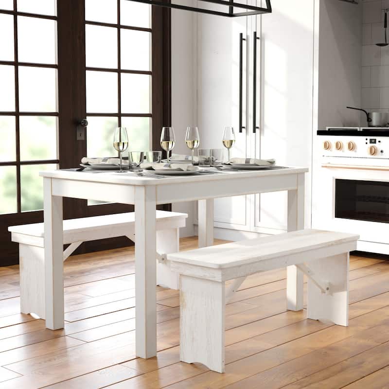 Rectangular Antique Rustic Solid Pine Farm Dining Table - Antique Rustic White