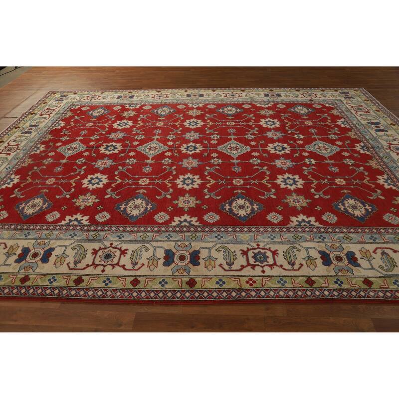 Hand Knotted Oriental 100% Wool Carpet Traditional Floral Red Kazak Area Rug - 11' 8'' X 9' 0''
