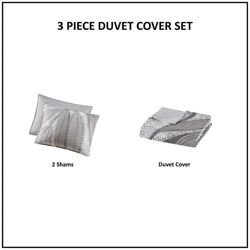 3 PCS Full/Queen Botanical Cotton Duvet Cover Set Gray