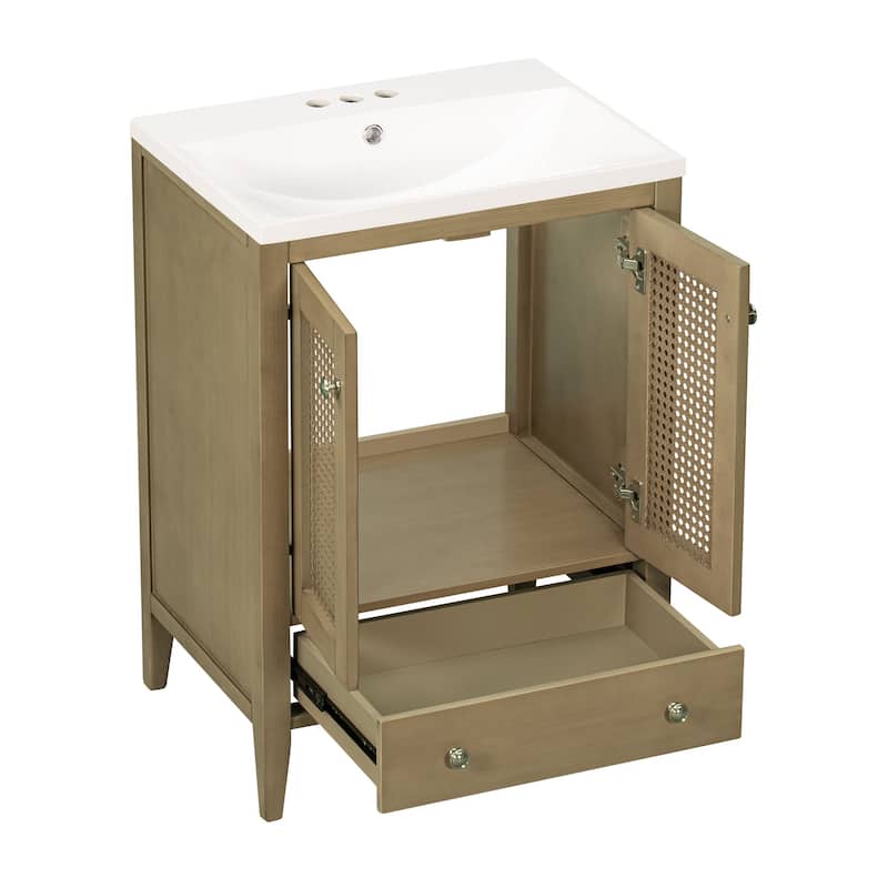 MDF Freestanding Bathroom Vanity Set with Drawer,Doors and Integrated Ceramic Sink